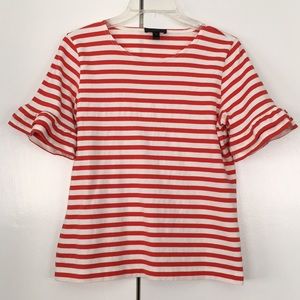Jcrew striped top with ruffled sleeves